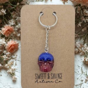 Blue and Red Skull Keychain