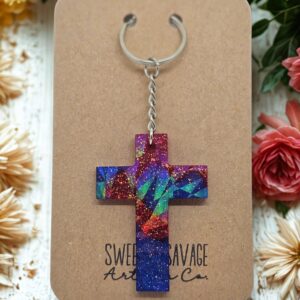 Red and Blue Cross Holographic Keychain