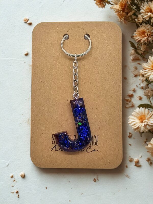 Red and Blue Letter J Initial Keychain