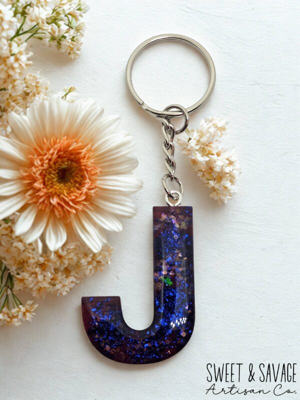 Red and Blue Letter J Initial Keychain - Image 2