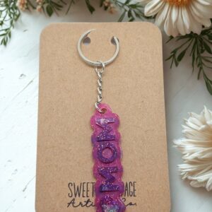 Pink and Purple Glitter Mom Keychain