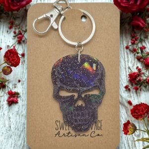 Black Holographic Resin Skull Keychain