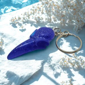 Deep Blue Raven Skull Keychain