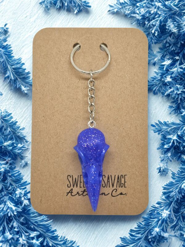 Deep Blue Raven Skull Keychain - Image 2
