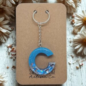 Blue Letter C Initial Keychain