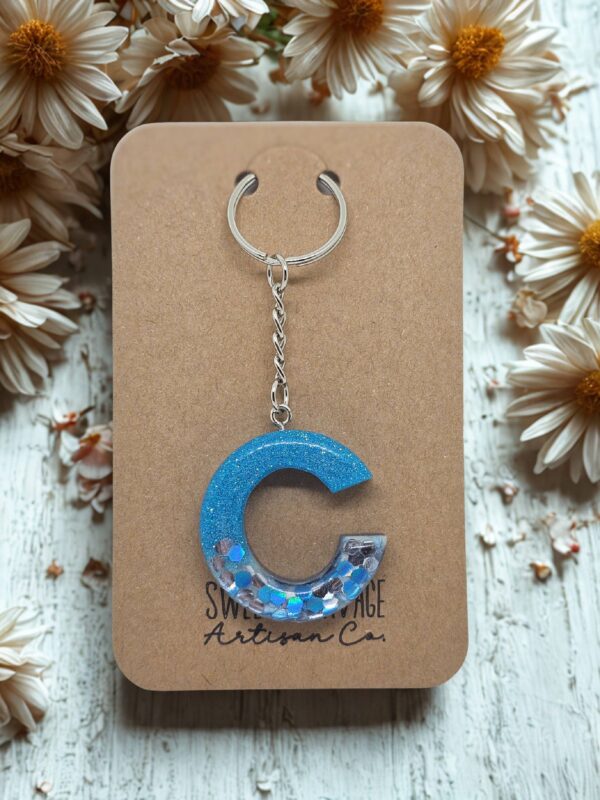Blue Letter C Initial Keychain