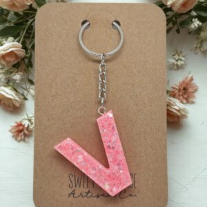 Pink Letter V Initial Keychain