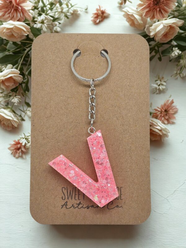 Pink Letter V Initial Keychain