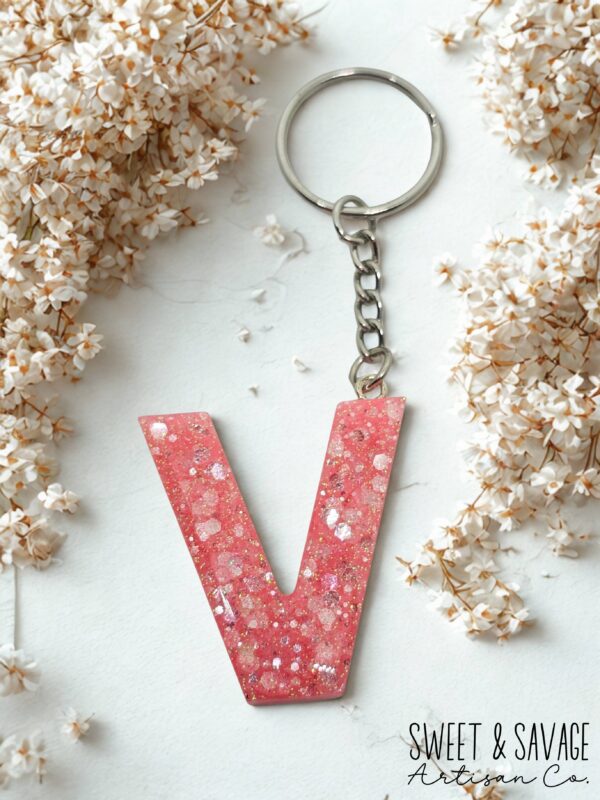 Pink Letter V Initial Keychain - Image 2