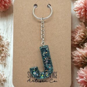 Dark Green Letter J Initial Keychain