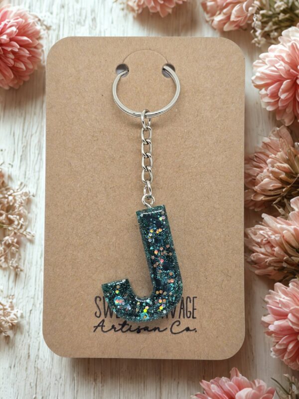 Dark Green Letter J Initial Keychain