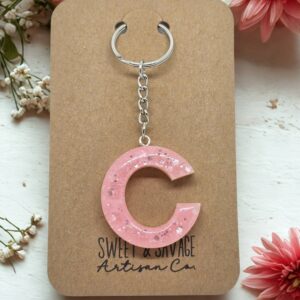 Pink Letter C Initial Keychain
