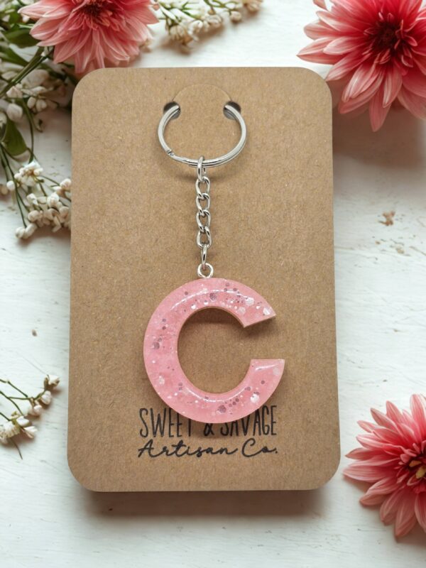 Pink Letter C Initial Keychain