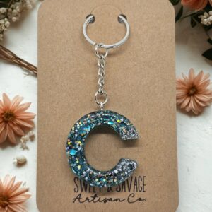 Dark Green Letter C Keychain