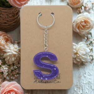 Purple Letter S Initial Keychain