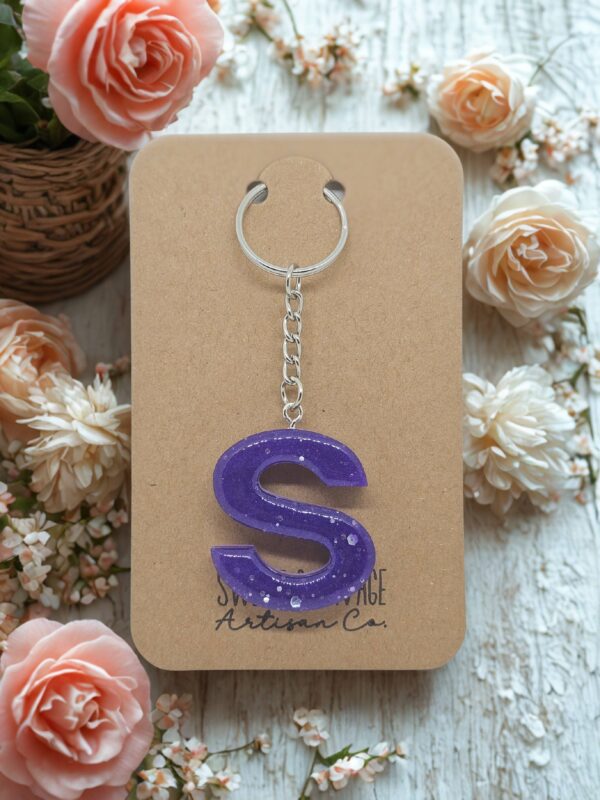 Purple Letter S Initial Keychain