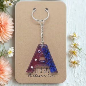 Patriotic Red & Blue Letter A Initial Keychain