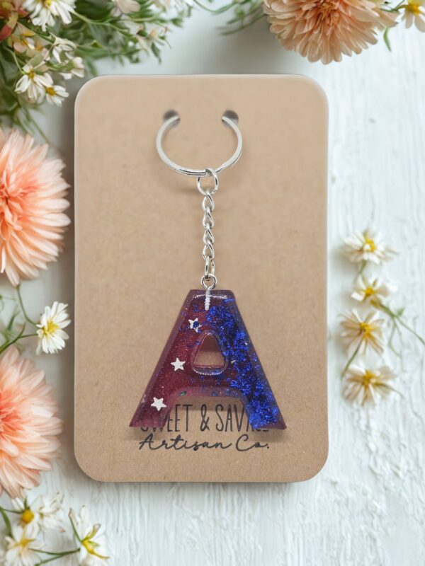 Patriotic Red & Blue Letter A Initial Keychain