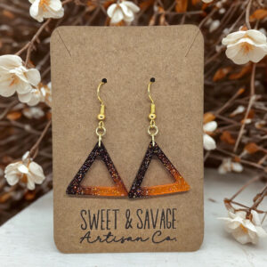 Triangle Dangle Earrings, Glitter Ombre Brown Orange