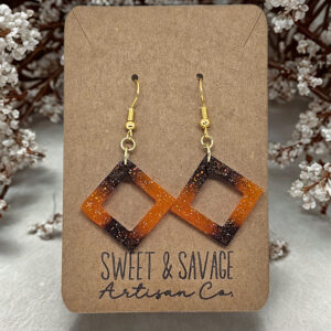 Diamond Dangle Earrings, Brown-Orange Ombre with Glitter
