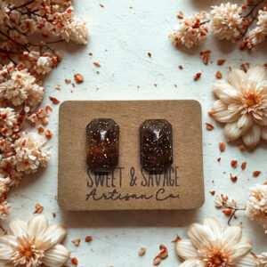 Stadium Brown-Orange Gem Stud Earrings