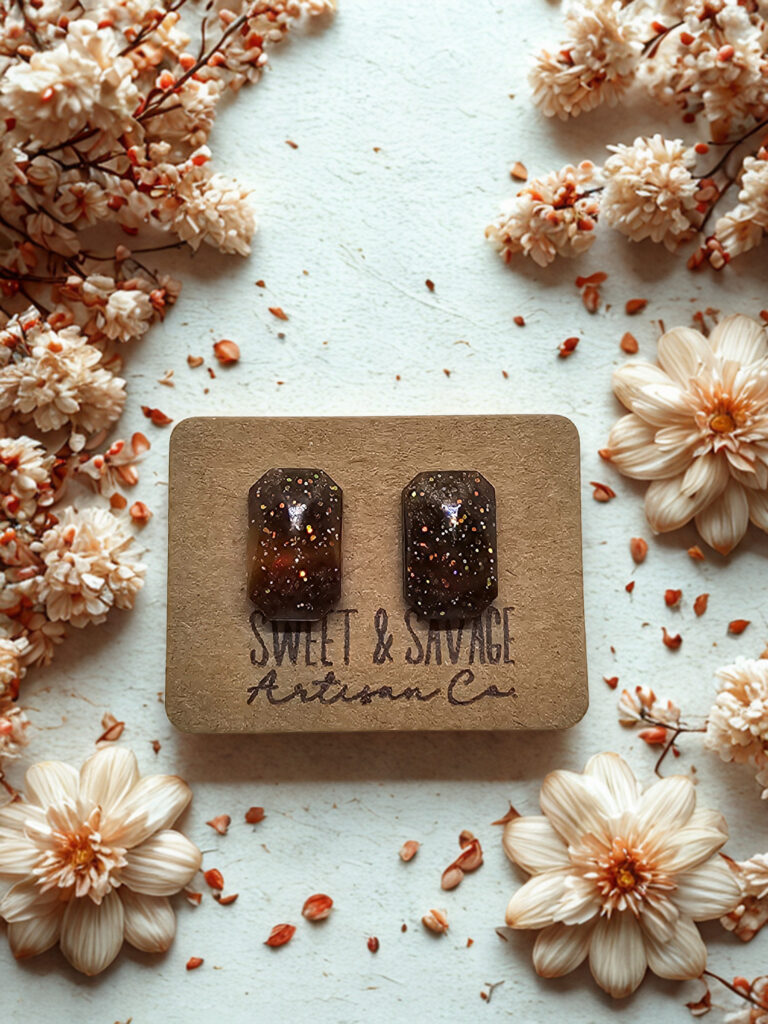 Stadium Brown-Orange Gem Stud Earrings