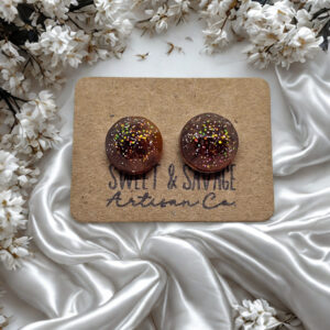 Brown-Orange Circle Gem Stud Earrings