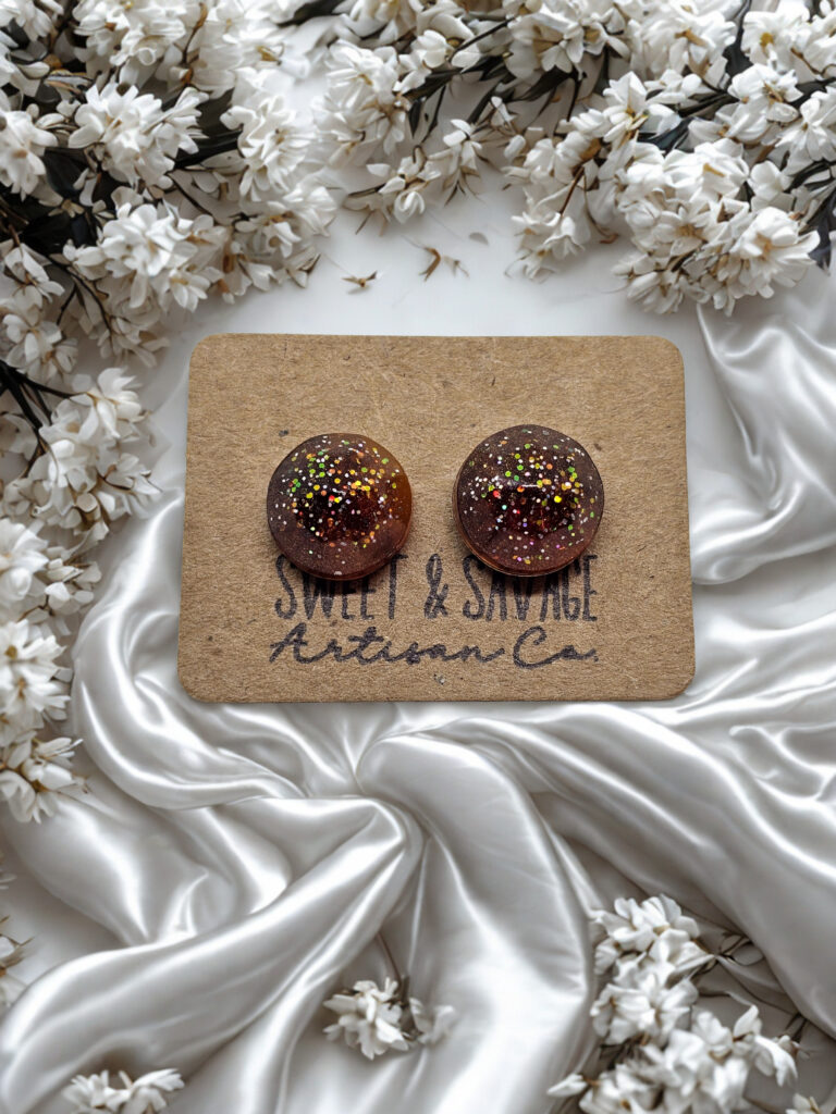 Brown-Orange Circle Gem Stud Earrings