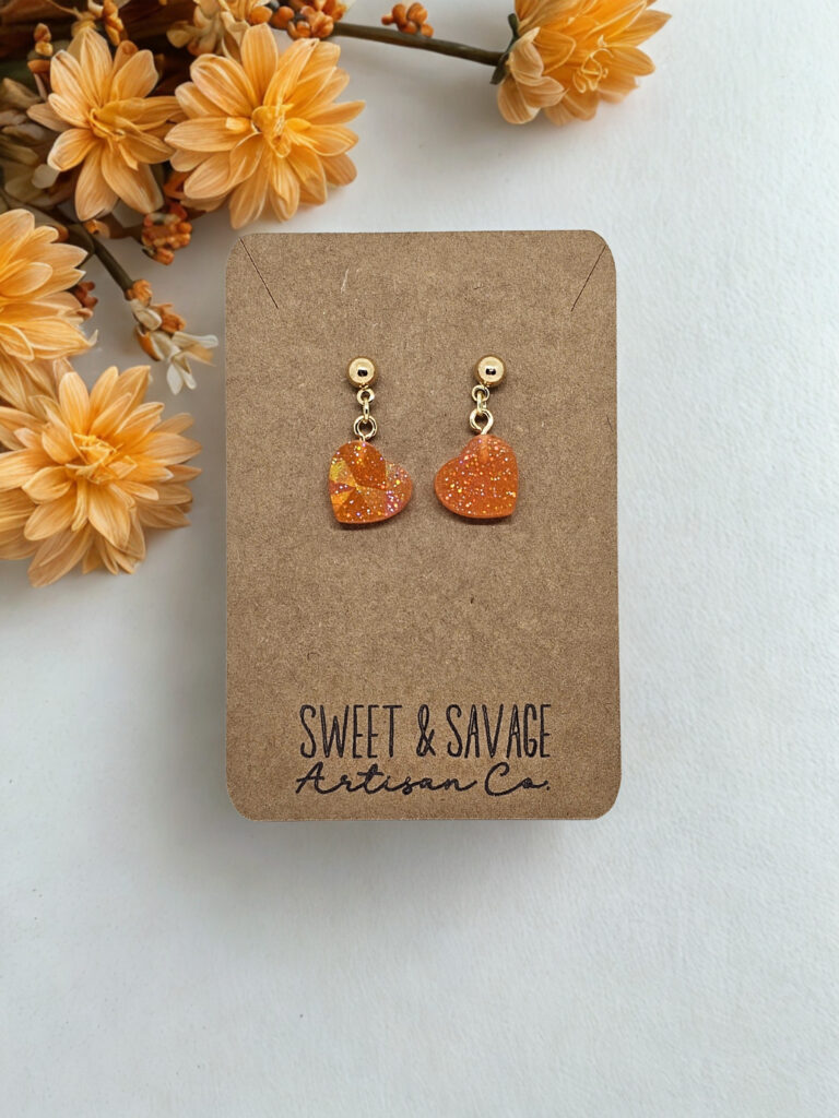 Pumpkin Glow Stardust Heart Stud Earrings