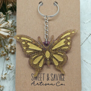 Gold Butterfly Keychain With Burgundy Accents