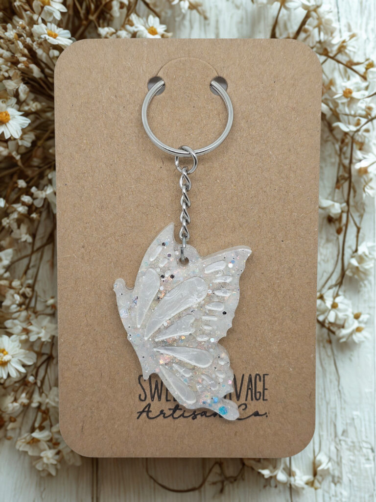 Pearlescent White Butterfly Keychain