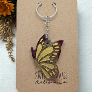 Burgandy And Gold Butterfly Keychain