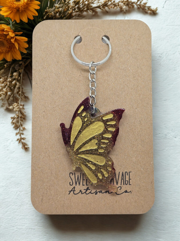 Burgandy And Gold Butterfly Keychain