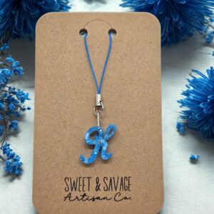 Ocean Blue Letter K Initial Charm for Phone, Zipper, Back Pack, Key Ring