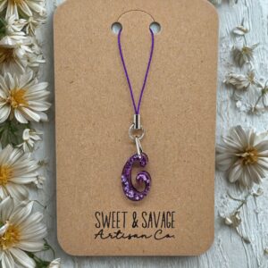 Purple Letter C Initial Charm for Phone, Purse, Zipper, Back Pack, Key Ring