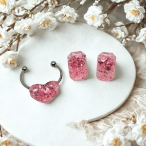 Pink Sparkle Ring & Stud Earring Set