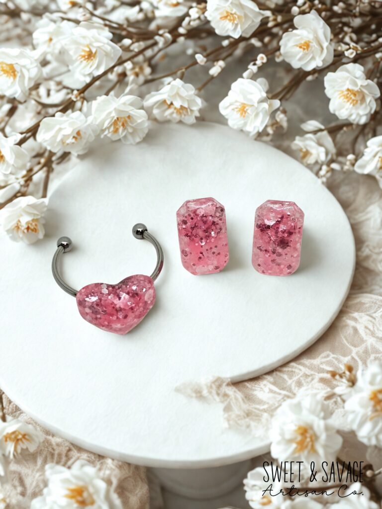 Pink Sparkle Ring & Stud Earring Set