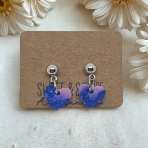 Pink and Blue Heart Stud Dangle Earrings