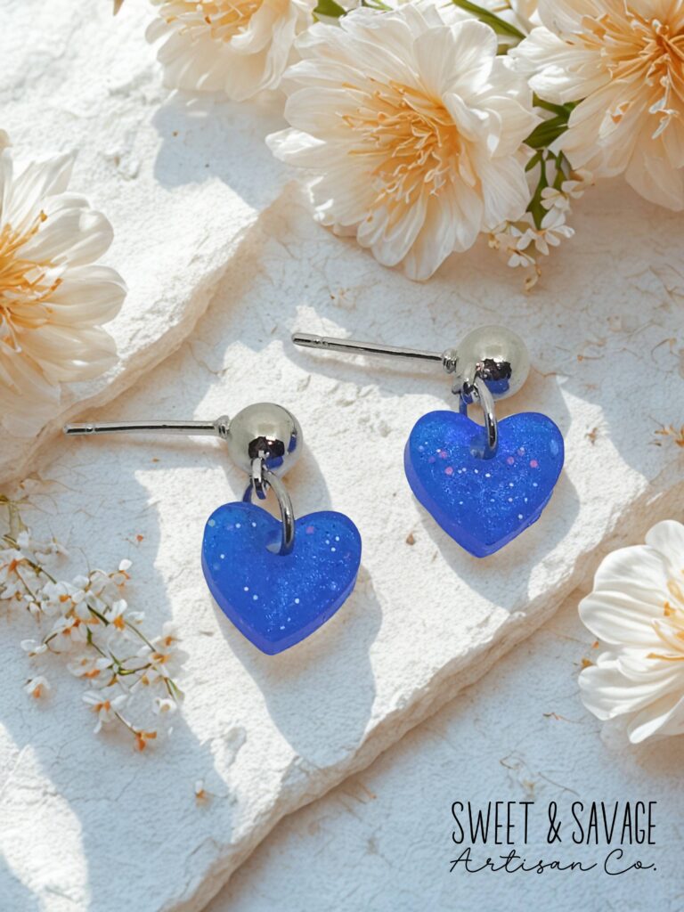 Blue Lagoon Stardust Heart Stud Earrings