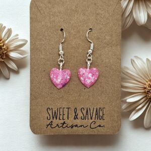 Pink Heart Gem Dangle Earrings