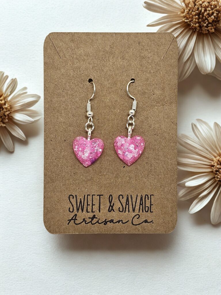 Pink Heart Gem Dangle Earrings