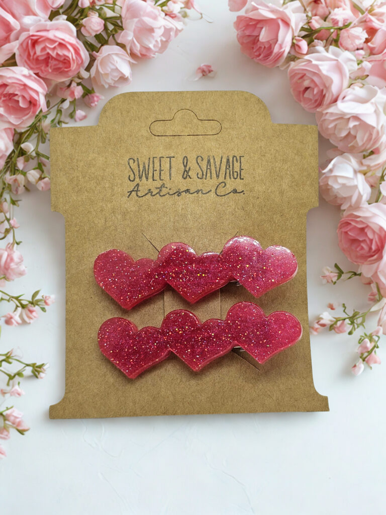 Pink Hearts Hair Clip Set