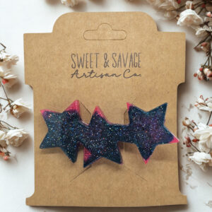 Galaxy Star Hair Bow Clip – Pink & Green Glitter