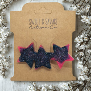 Pink Gradient Galaxy Star Hair Bow – Glitter Star Clip