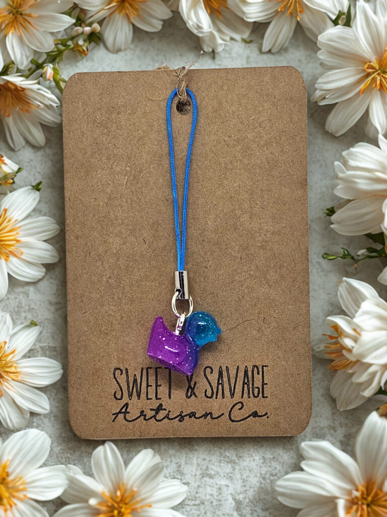 Purple & Blue Glow-in-the-Dark Duck Charm Keychain