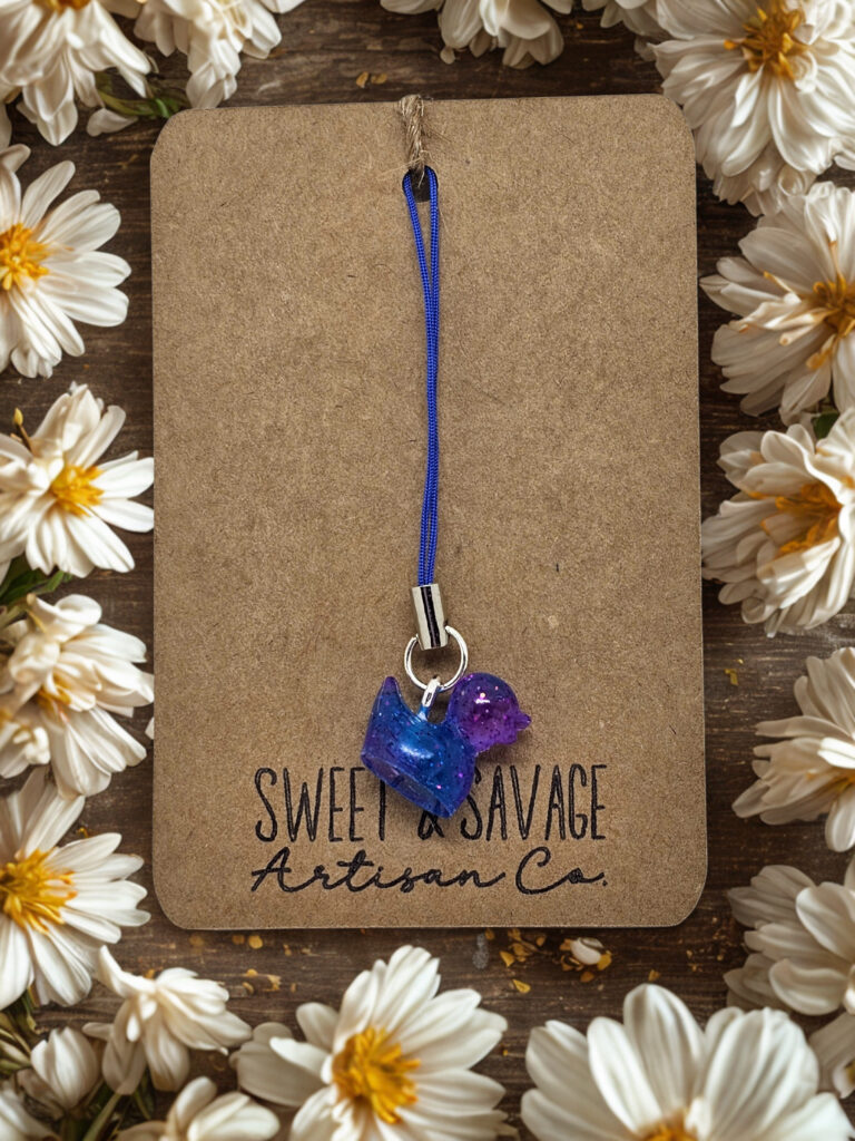 Blue and Purple Glow-in-the-Dark Duck Charm Keychain
