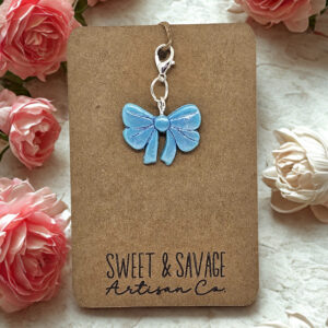 Blue Bow Charm – Cute Bow Clip for Keychains, Tumblers & Zippers