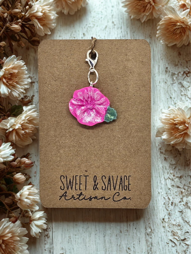 Pink Hibiscus Charm – Tropical Floral Keychain Accessory