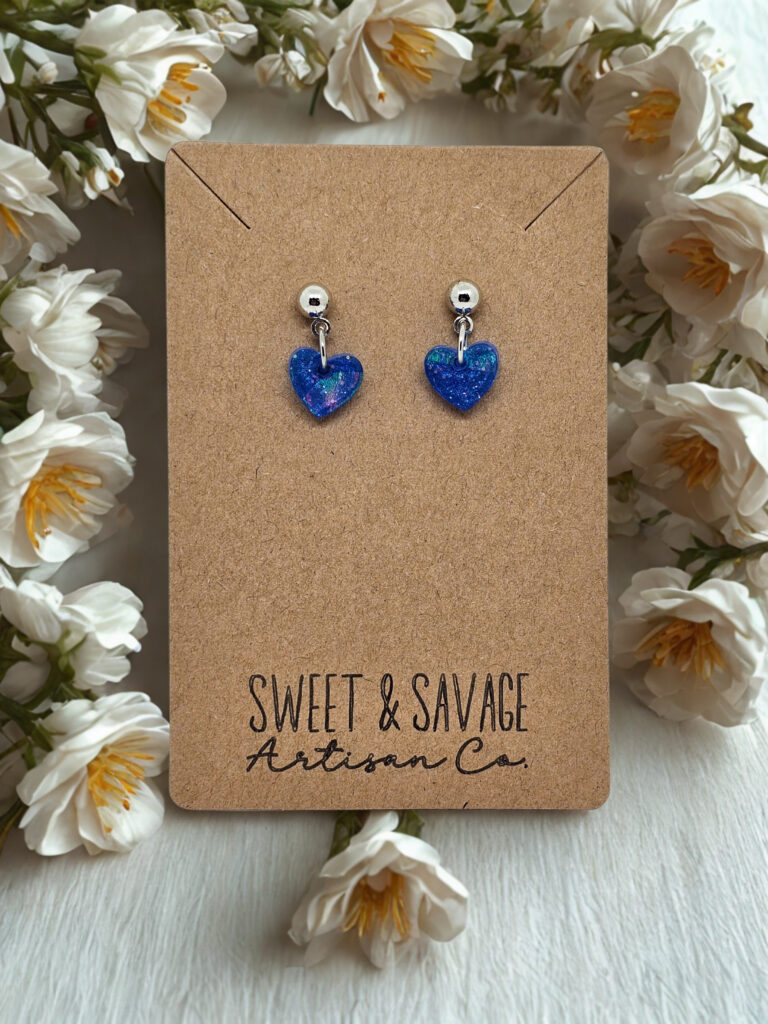 Aurora Blue Stardust Heart Stud Earrings