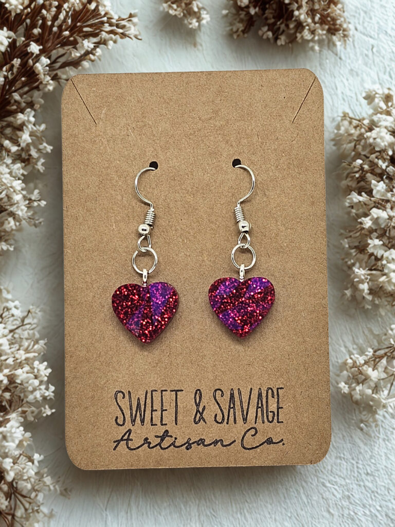 Garnet Inspired Heart Dangle Earrings